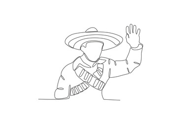 A patriot greets his friend. Revolucion mexicana one-line drawing