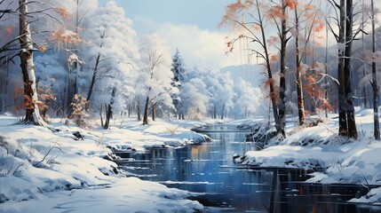 Enchanting Winter Forest with Snow-Covered Pines - Painting