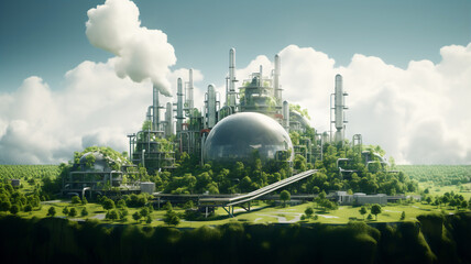 futuristic factory with good enviroment,Eco-friendly factory green factory concept,zero carbon future - obrazy, fototapety, plakaty