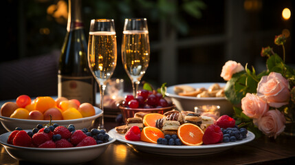Fototapeta na wymiar Champagne and Fruit Delight