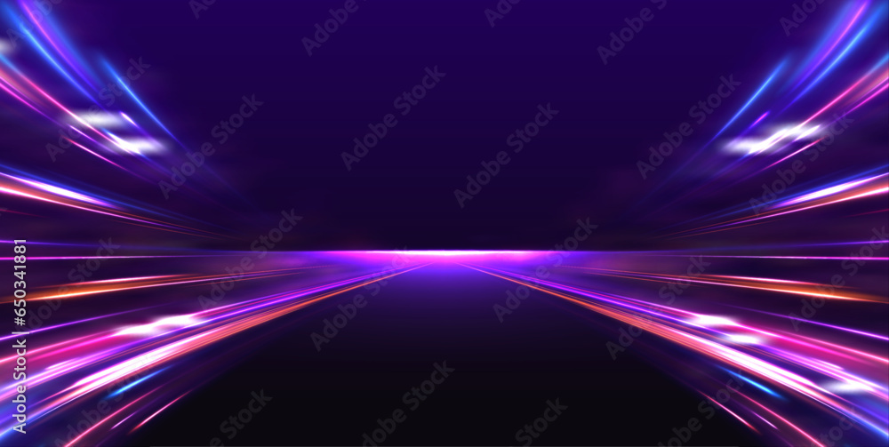 Aufkleber Horizontal speed lines connection vector background. Futuristic dynamic motion technology blue glowing lines air flow effect.