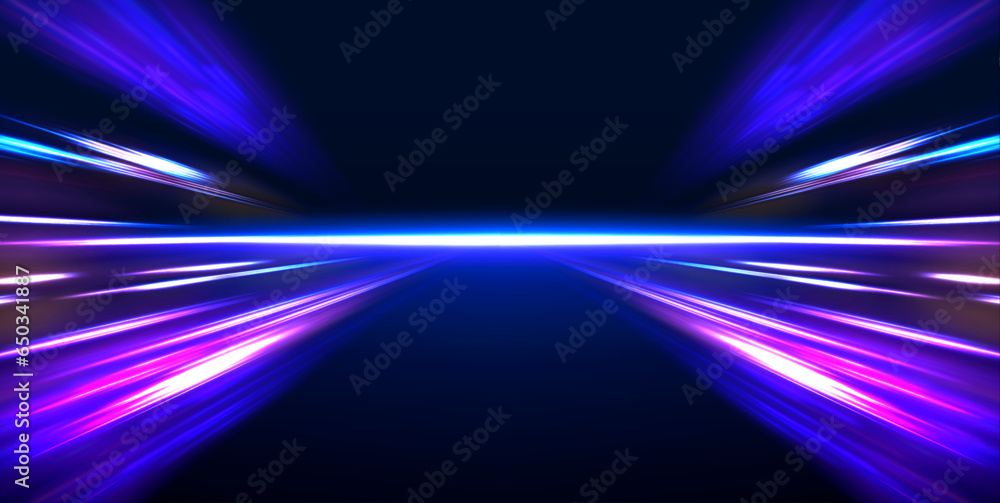 Poster horizontal speed lines connection vector background. futuristic dynamic motion technology blue glowi