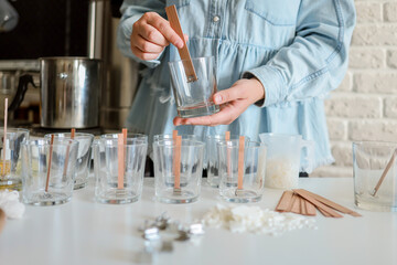 Process of making candles in a workshop