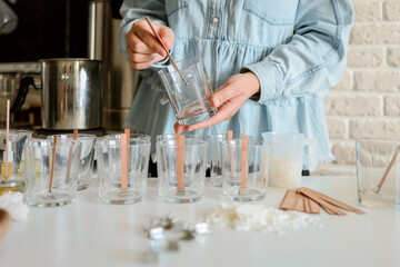 Process of making candles in a workshop