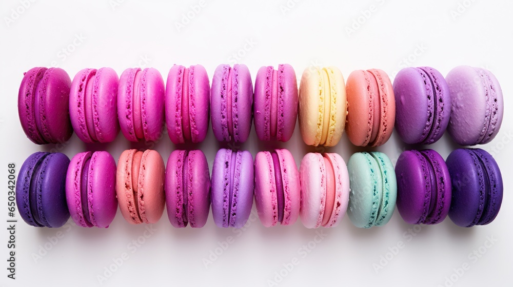 Poster a group of macaroons sitting next to each other. generative ai