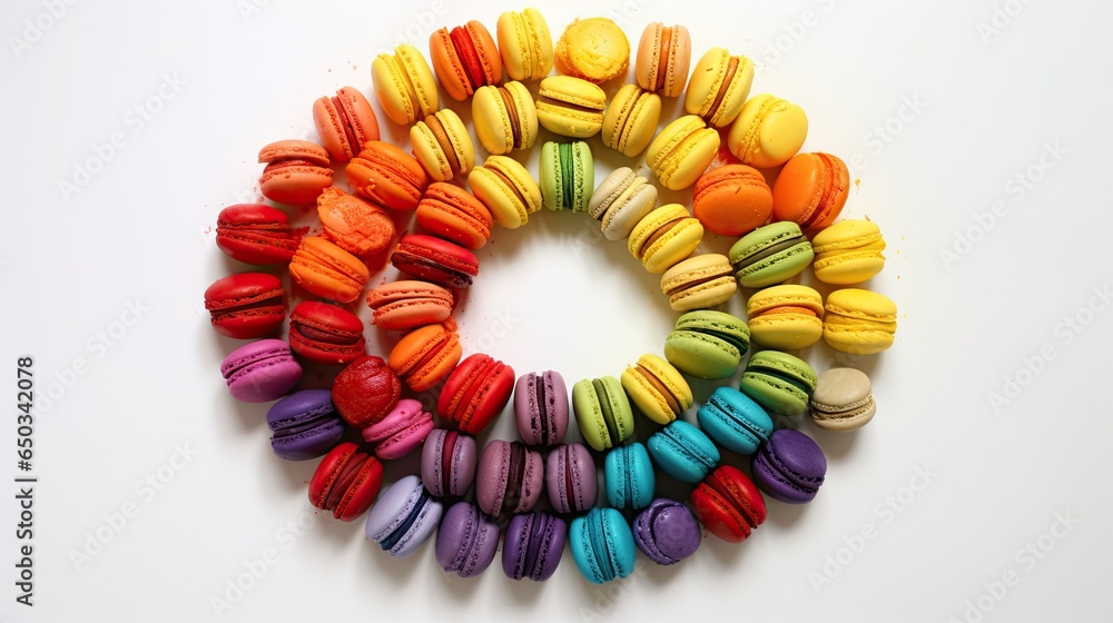 Aufkleber a rainbow of colorful macaroons arranged in a circle. generative ai