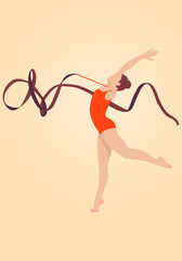 Fototapeta na wymiar Young girl rhythmic gymnastics with ribbon