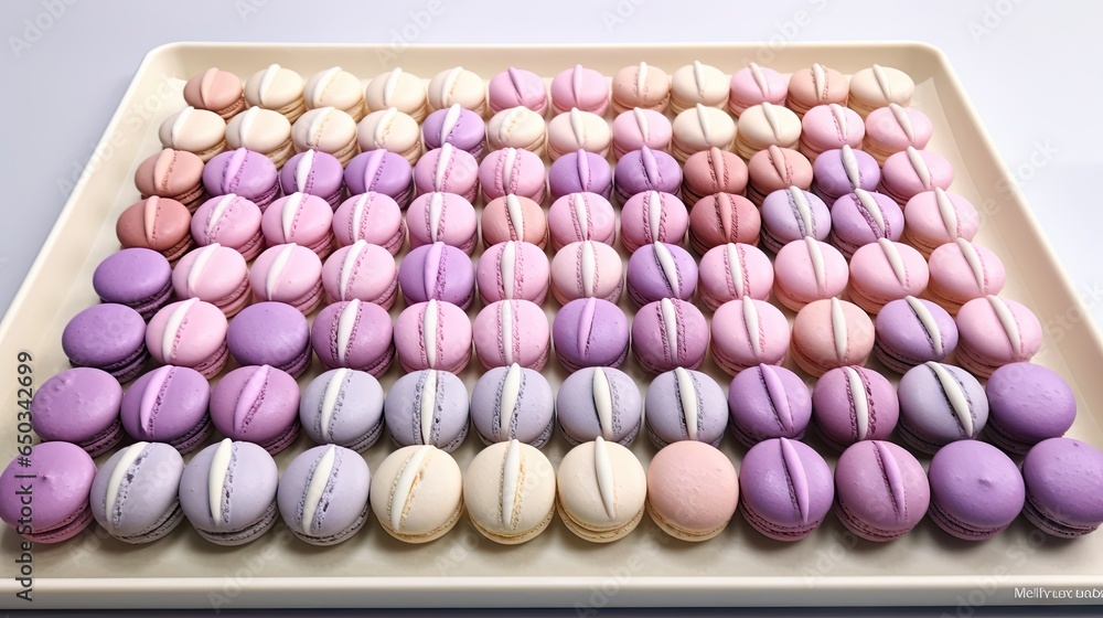 Poster a tray of macaroons are arranged in a pattern. generative ai