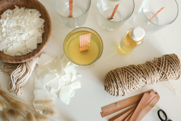 Tools for making candles in a workshop