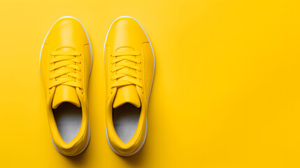 zapatillas deportivas amarillas sobre fondo amarillo