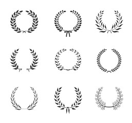 set different vector laurel wheat floral and foliate wreaths and circular frames 