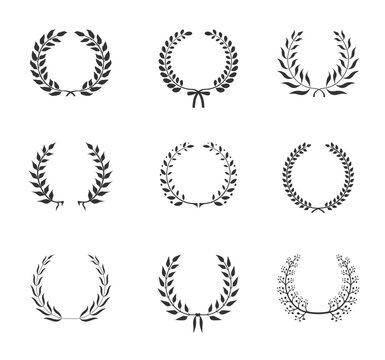 set different vector laurel wheat floral and foliate wreaths and circular frames 