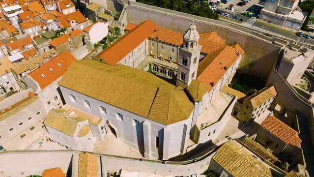 Aerial view of the old town and the Dominican monastery of Dubrovnik in Croatia.