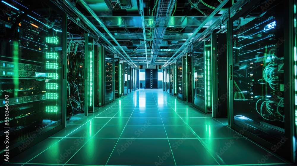 Aufkleber inside the data center, heart of technology with a snapshot of a data center, rows of server racks, 