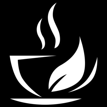 Abstract logo of cup icon with leaves on black background