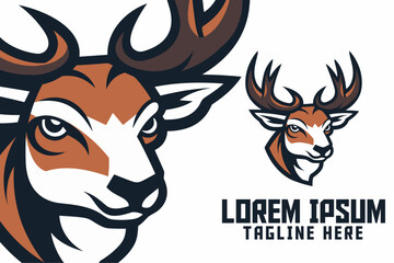 Sport and Esport: Deer Mascot Head Logo, Wild Animal Template, Icon Badge Emblem