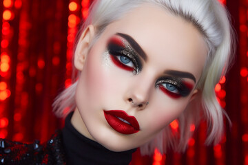 Smoky Eyes and Red Lips Revolt. Glamour with Attitude. AI Generated