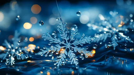 Foto op Canvas Snowflakes in Detail.  Close-Up Snow Crystals © EwaStudio