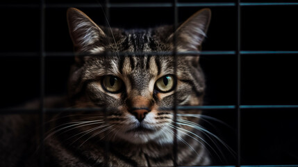 Trapped feline in metal prison. AI Generated