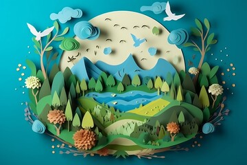 Paper cut style , Paper illustration April 22 World environment and earth day , Save the Earth concept , Generative AI