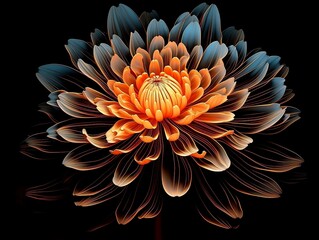 Vibrant Standout: Intricately Designed Orange Flower Popping Against Black Background Evoking Nature's Contrast