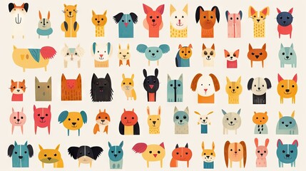  a large group of dogs and cats all grouped up together.  generative ai - obrazy, fototapety, plakaty