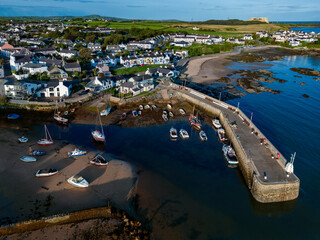 Aerial view of Cemaes Bay on the island of Anglesey in North Wales, United Kingdom.