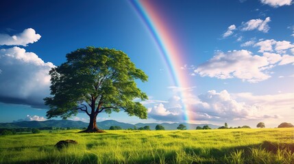 Naklejka premium Rainbow After the Rain, a Symbol of Hope in Nature