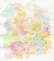 Deurstickers Ink watercolor hand drawn smoke flow stain blot on wet paper grain texture background. Pastel colors. © Liliia