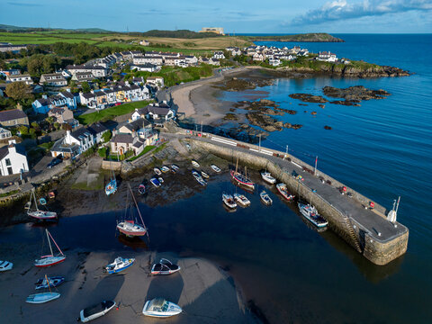 Aerial view of Cemaes Bay on the island of Anglesey in North Wales, United Kingdom.