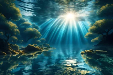 Foto op Canvas wale in the sea, in blue water,sunrays reflection in the water © Sikandar Hayat