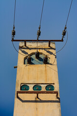 Brick electrical tower and wires