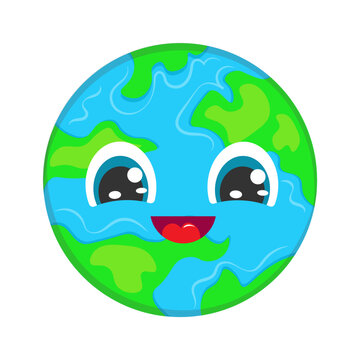 cartoon cute planet earth on white background save the planet