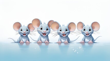  a group of three little mouses sitting next to each other.  generative ai