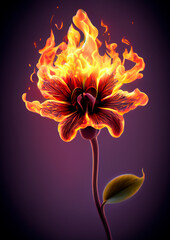 orange flower on fire with dark background burning flower