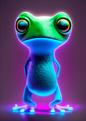 fantasy frog creatrure with neon glowing purple background