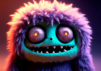 hairy little halloween monster with big eyes and big mouth