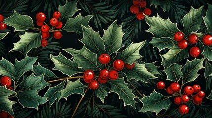 Festive Red and Green Holly Pattern