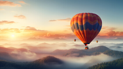 Obraz premium Air balloon in the sky at sunset colorful background