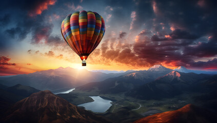 Air balloon in the sky at sunset colorful background