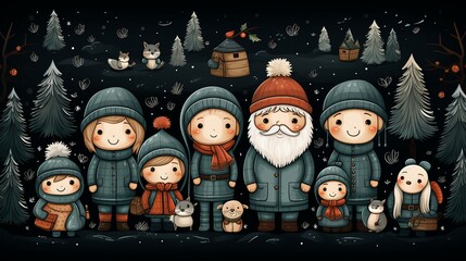 Cute Christmas Characters Pattern Holiday Xmas
