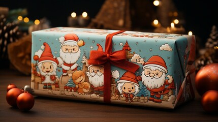 Whimsical Santa Claus and Reindeer Wrapping Paper