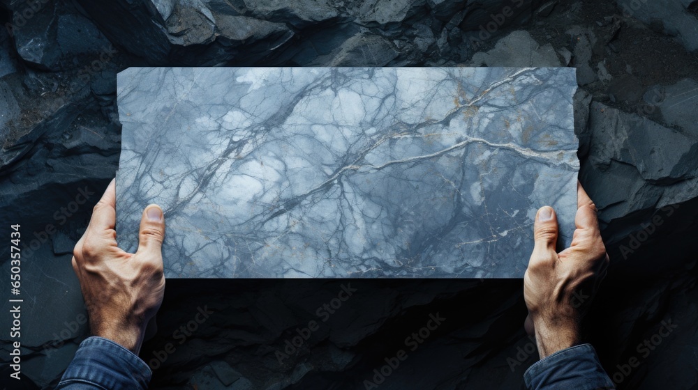 Canvas Prints Hands holding a piece of paper with a marble background, AI