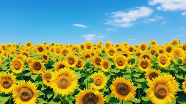  a large field of sunflowers under a blue sky.  generative ai
