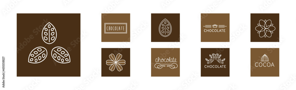 Poster chocolate and cocoa product icon and sign vector set