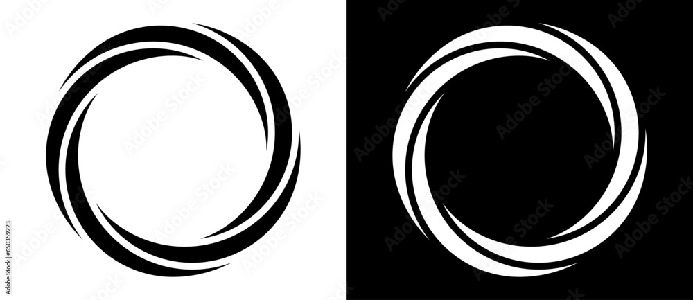 Poster rotating art lines in circle shape as symbol, logo or icon. a black figure on a white background and