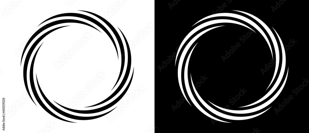 Poster rotating art lines in circle shape as symbol, logo or icon. a black figure on a white background and
