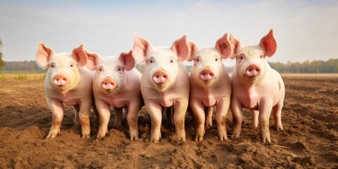 A Group Of pigs Standing Next To Each Other On A Field. Generative AI