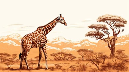  a painting of a giraffe standing in a field.  generative ai