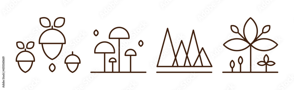 Poster forest line icon and object as nature park area vector set